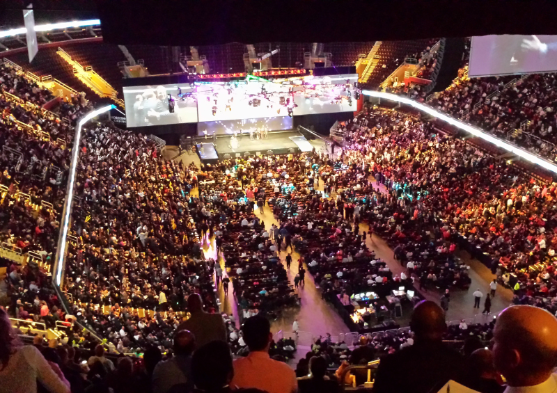 A busy arena during a live event